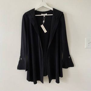 Pointelle Women’s Sweater Cardigan Casual Hoodie Open Front Black